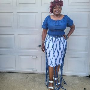 Denim window pane skirt